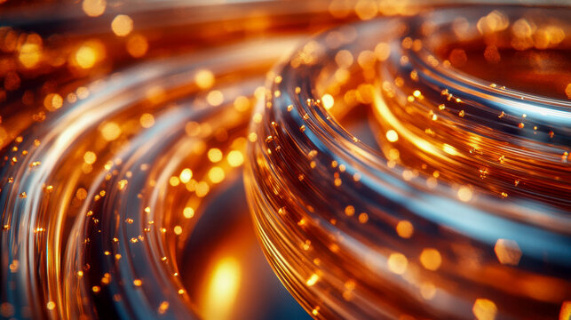 Close-up of bright copper wires with a high shine, conveying themes of manufacturing, technology, and raw materials