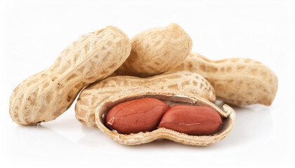 Heap of peanut or groundnut isolated on white backdrop. Healthy and tasty snack. Super food.