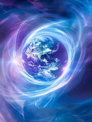 Earth surrounded by light beams