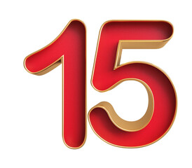 Red 3D Number 15
