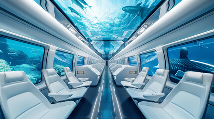 The interior of a high-speed train running under the sea