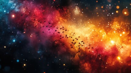Naklejka premium A cosmic background with music notes, creating a connection between music and the universe.