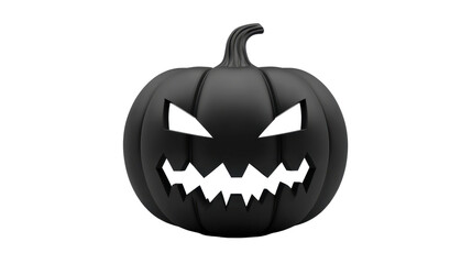 A stylized black pumpkin with a menacing face, perfect for Halloween decorations.
