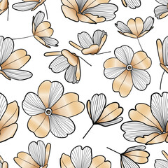 Botanical art seamless pattern with flowers. Modern creative design. Vector illustration.