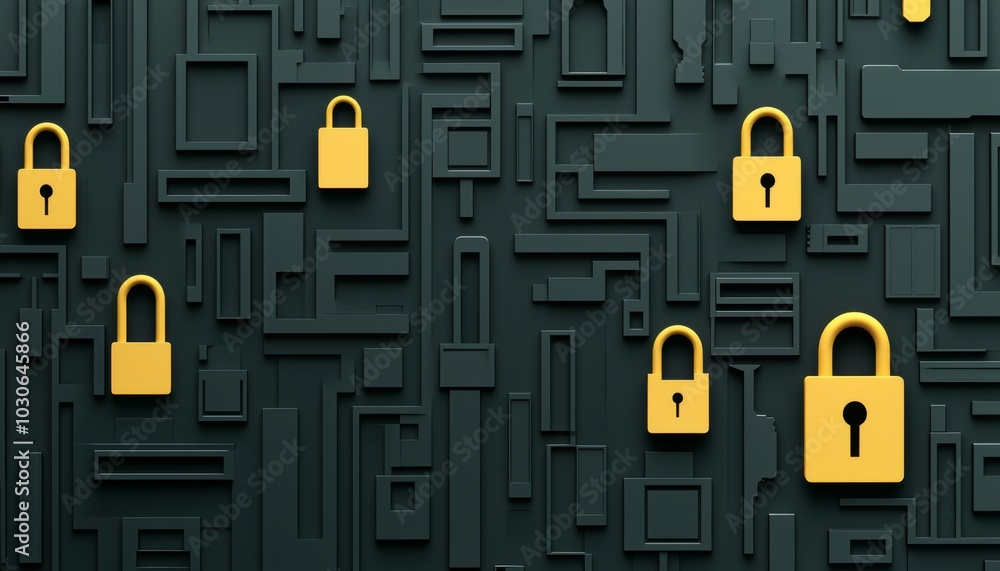 Poster a textured background features yellow locks against a dark surface, symbolizing security and protect