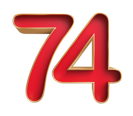 Red 3D Number 74