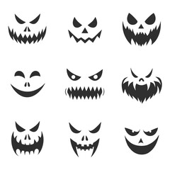 Halloween Horror Monster Faces Silhouette Vector Set