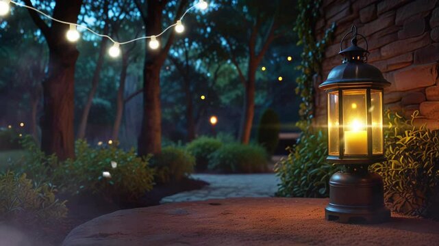 lantern in the garden at night, 4k smooth looping video