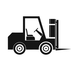 Vector illustration of a cargo transportation forklift, featuring a black and white realistic modern look. Forklift truck outline and icon.