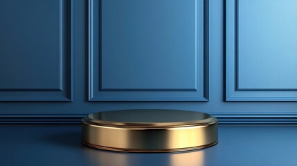 Gold Podium On Blue Background