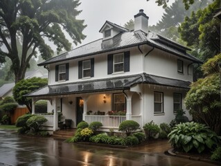 Fototapeta premium old two-story house in the rain