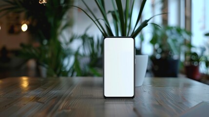 Smartphone on a Wooden Table in a Cafe