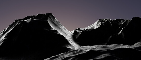 Obraz premium 3d render illustration A mountain range is shown in black and white with a purple sky in the background
