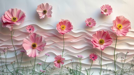 Handmade paper textures adorned with pressed flowers, capturing the essence of nature's beauty in stationery. Abstract backgrounds illustration, minimalism, natural elegance in design. High