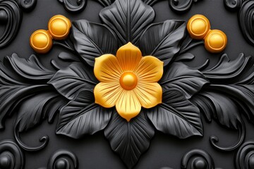Vintage-style optical wallpaper in black and gold tones