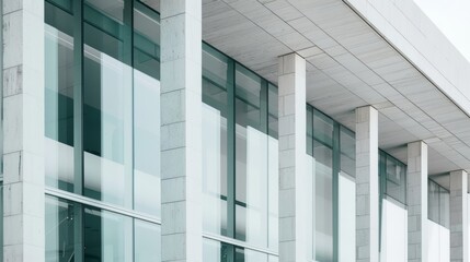 A gleaming modern museum with a sleek white facade featuring simple classical elements such as symmetrical columns and tripartite windows embodying the timeless appeal of classic architecture.