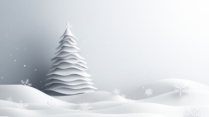 A white Christmas tree is standing in a snowy field