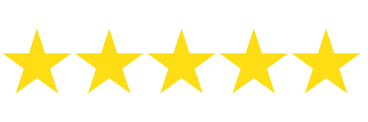 5 stars icon. Five star rating icon. Vector icon set. Feedback of user symbol. Review quality. Button click.