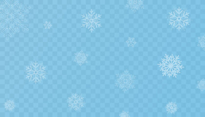 Tiny flying snow flakes illustration. Snowstorm dust freeze shapes. Snowfall sky white transparent wallpaper. Flat snowflakes january vector. Snow hurricane landscape.