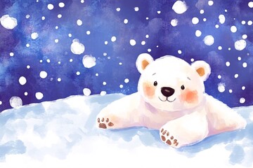 Cute Polar Bear in Winter Wonderland