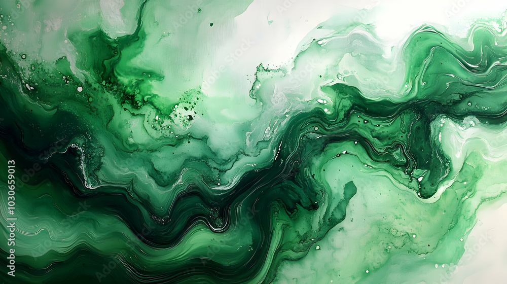 Poster abstract green fluid art with swirling patterns and textures.