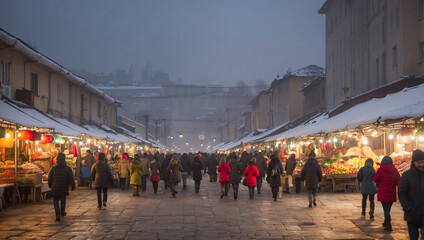 Obraz premium Walking Market in Winter
