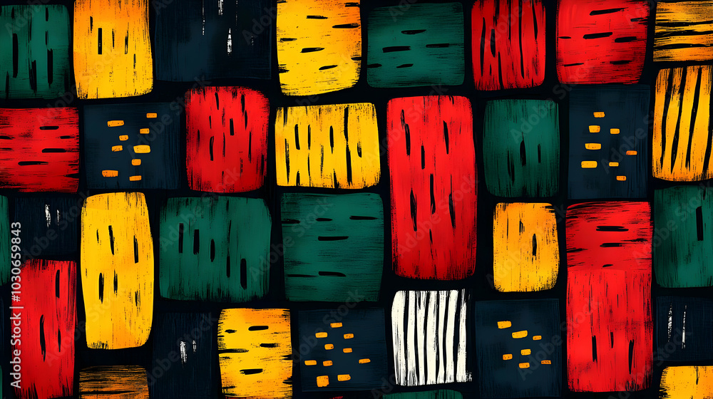 Poster abstract colorful pattern with geometric shapes and textures.