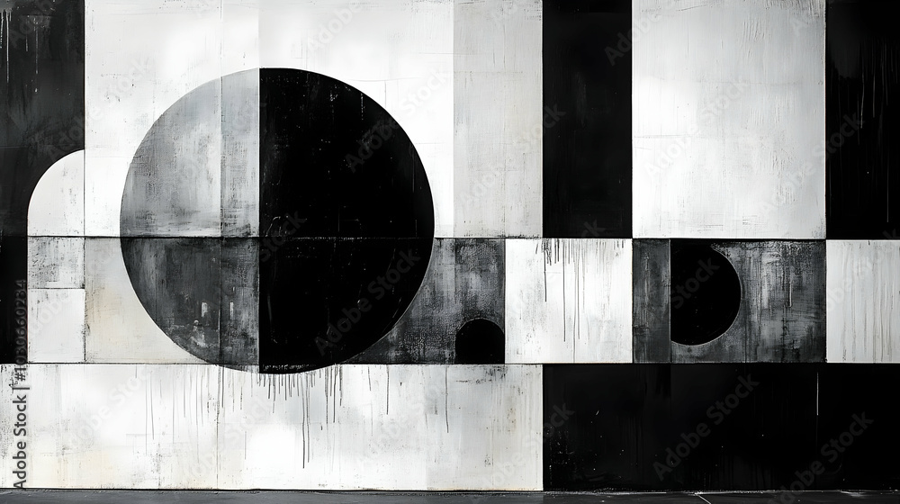 Poster abstract monochrome artwork featuring geometric shapes and patterns.