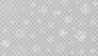 Tiny flying snow flakes illustration. Snowstorm dust freeze shapes. Snowfall sky white transparent wallpaper. Flat snowflakes january vector. Snow hurricane landscape.