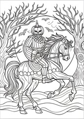 Halloween Haunted House Coloring Page for Kids with Spooky Pumpkins

