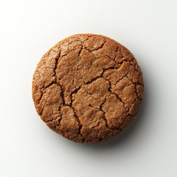 Close-up of freshly baked ginger snap cookie with cracked texture.