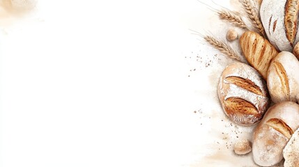 Fresh Baked Bread with Wheat Ears and Flour