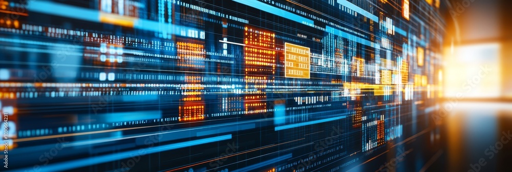 Poster abstract futuristic technology background, data flowing through digital space, binary code numbers