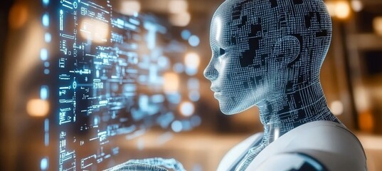 AI Digital Brain Scan, Artificial Intelligence Analyzing Data Stream, Futuristic Technology Concept