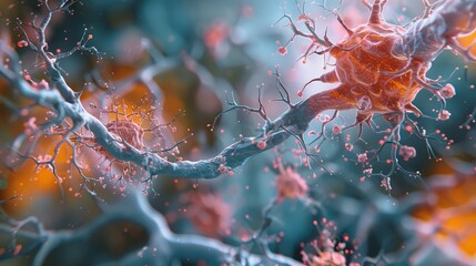 A close-up of brain cells in action, illustrating synaptic activity and neural communication