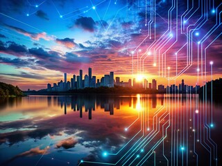 Fototapeta premium Hacker's Paradise: A Futuristic Cyber Landscape Awaits Exploration