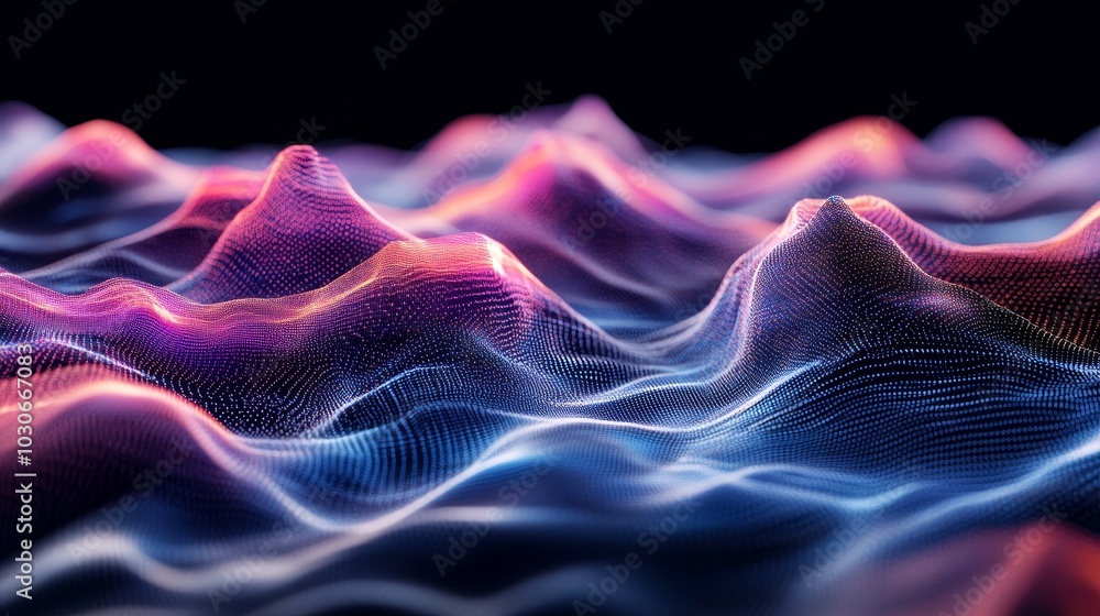 Poster an abstract digital technology background with gradient dots and lines. big data, stock, music hud. 