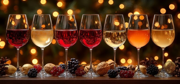 A celebration of wine tasting at a buffet table. Nightlife, celebration, and entertainment concept.