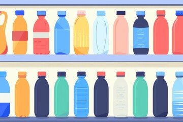 Variety of colorful bottles on shelves in modern store display