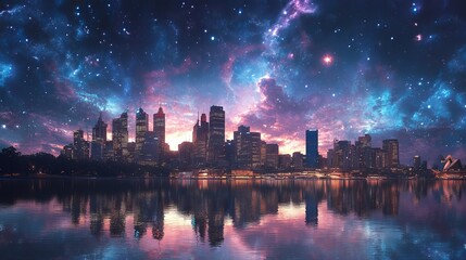 Obraz premium Vibrant cityscape of Sydney Harbour featuring a stunning view with deep space in the background, showcasing colorful spraypaint art that captures the dynamic essence of urban life and creativity.