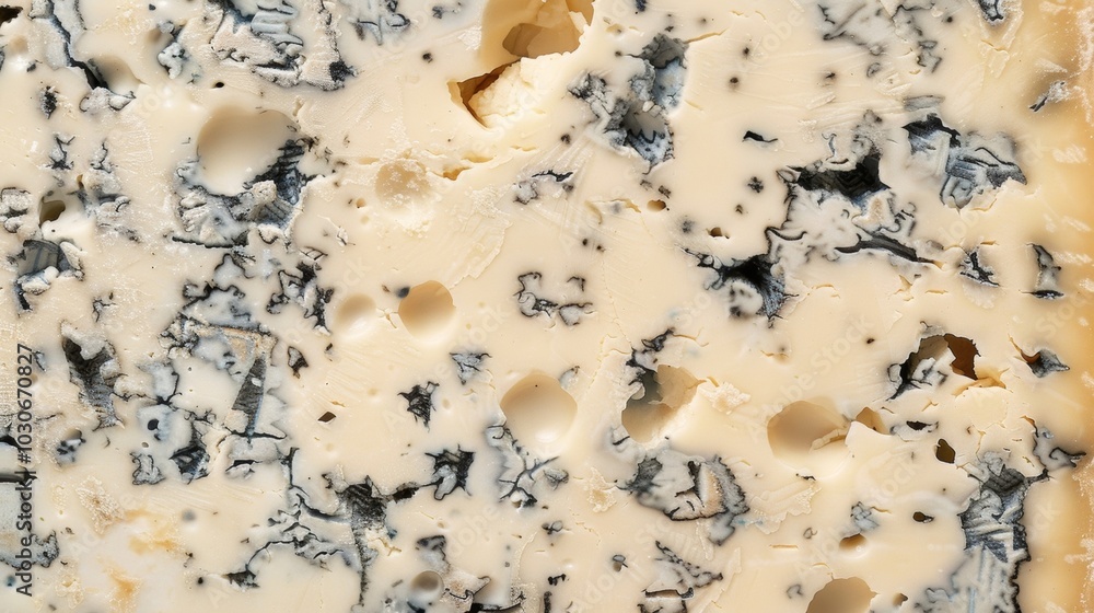 Poster a block of sharp crumbly cheese with a marbled pattern of blue s running through it revealing its ag