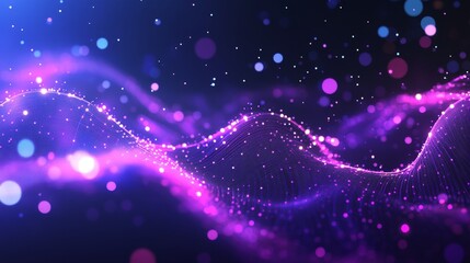 The digital data background is abstract. It is made up of moving dots and a musical stream of sounds. This is a 3D rendering.