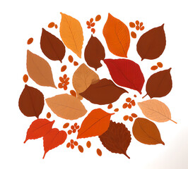 Colorful autumn maple leaves scattered on the ground clipart illustration of traditional autumn leaves for postcards.generative ai