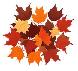 Fototapeta premium Colorful autumn maple leaves scattered on the ground clipart illustration of traditional autumn leaves for postcards.generative ai