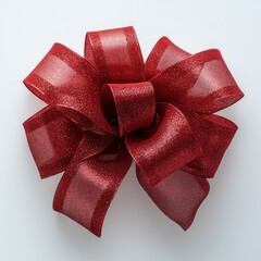 Glittery red christmas bow decoration with shimmering ribbon design