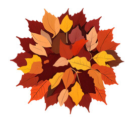Colorful autumn maple leaves scattered on the ground clipart illustration of traditional autumn leaves for postcards.generative ai