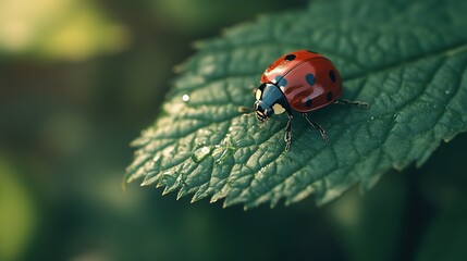 Fototapeta premium A detailed view of a ladybug on a leaf