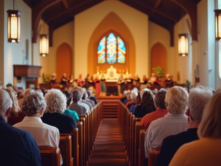 Worshippers Singing Hymns in a Sacred Space