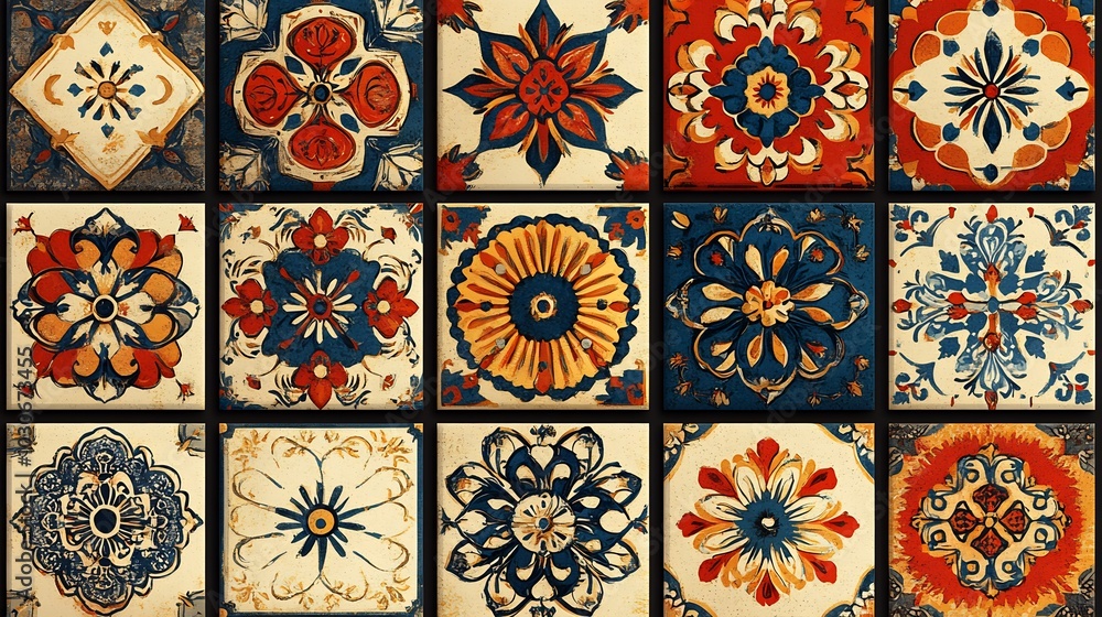 Poster rich array of distinct vector ornamental patterns showcasing complex geometric shapes in an oriental