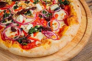 italian pizza on the wooden board